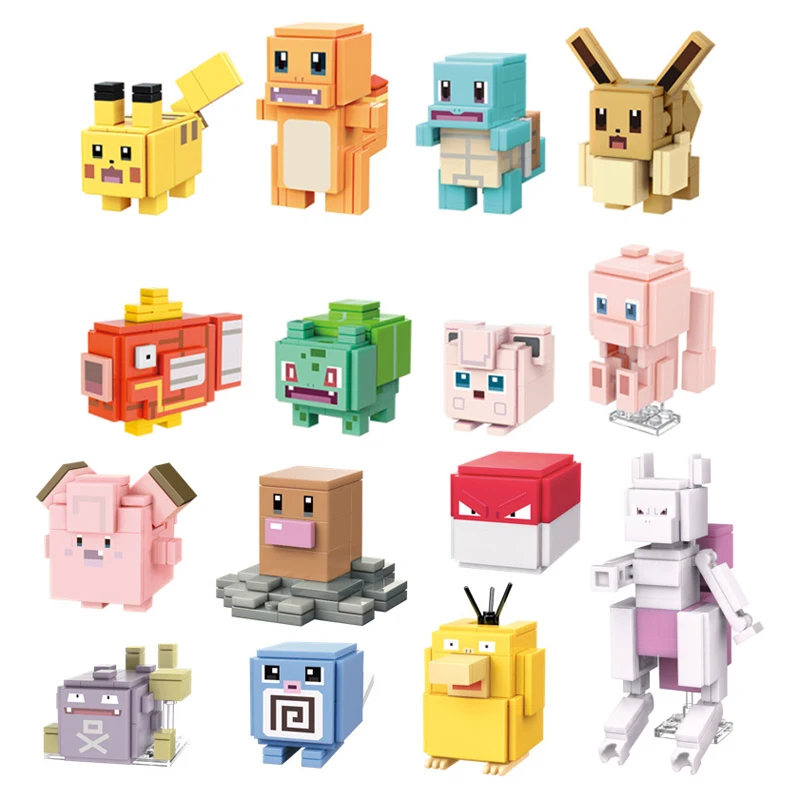 Genuine Pokemon Pikachu Building Blocks Charmander Anime Figures Model Doll Adventure Series Child Educational Assembly Toy Gift