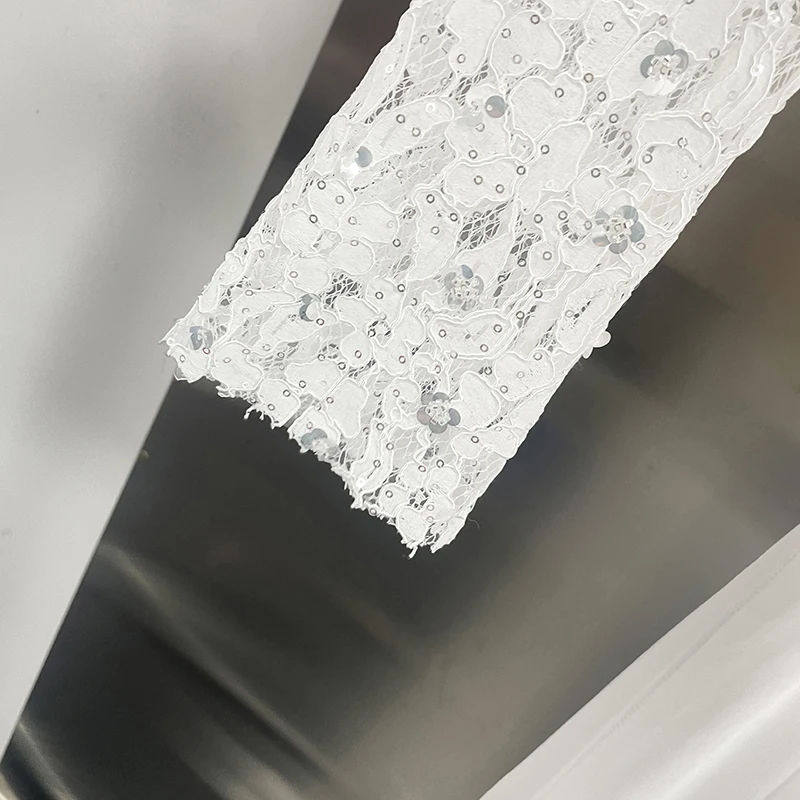 KBQ Spliced Folds Sexy Sheer Slimming Mini Dresses for Women Round Neck Long Sleeves Patchwork Sequins Dress Female Fashion New