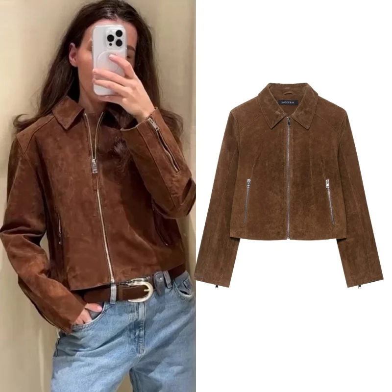 

Tidalyf 2025 New Woman Daily Wear Jacket Turn-Down Collar Long Sleeves With Zipper Outwear Casual Elegant In Autumn And Winter