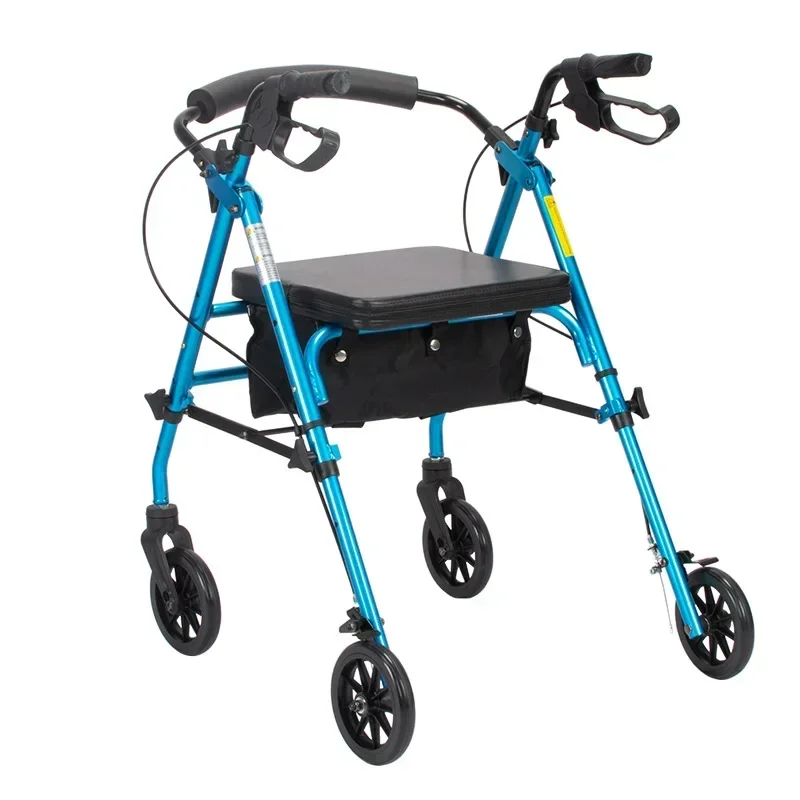 Senior Walking Support， Multifunctional Walker for Elderly, Four-wheel Rollator with Seat, Adult Pushcart Mobility Aid