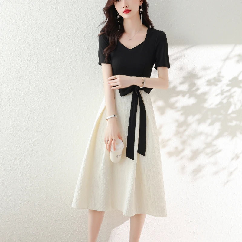 2023 Summer New Women's Clothing Pear Shapes Tea Break French Style Temperament Lady Mid-Length Short Sleeve Dress