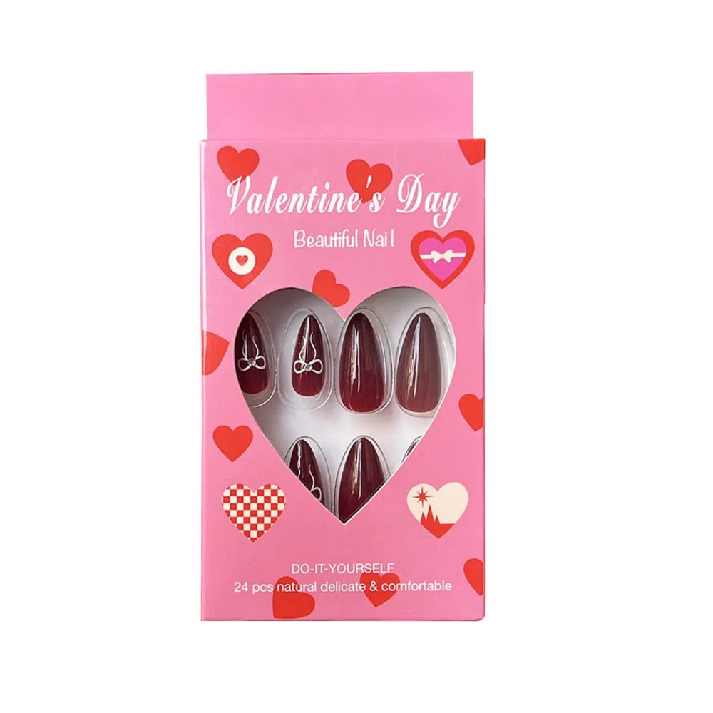 Moda dia dos namorados unhas falsas francesas wearable manicure cobertura completa imprensa em unhas dicas de unhas feminino