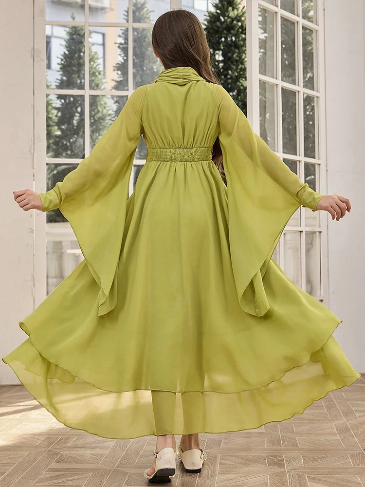 Arab Chiffon Dress Fashion Elegant Middle East Party Girl Children's Dresses Ramadan Dubai Abaya Turkey Kaftan Eid Djellaba Robe