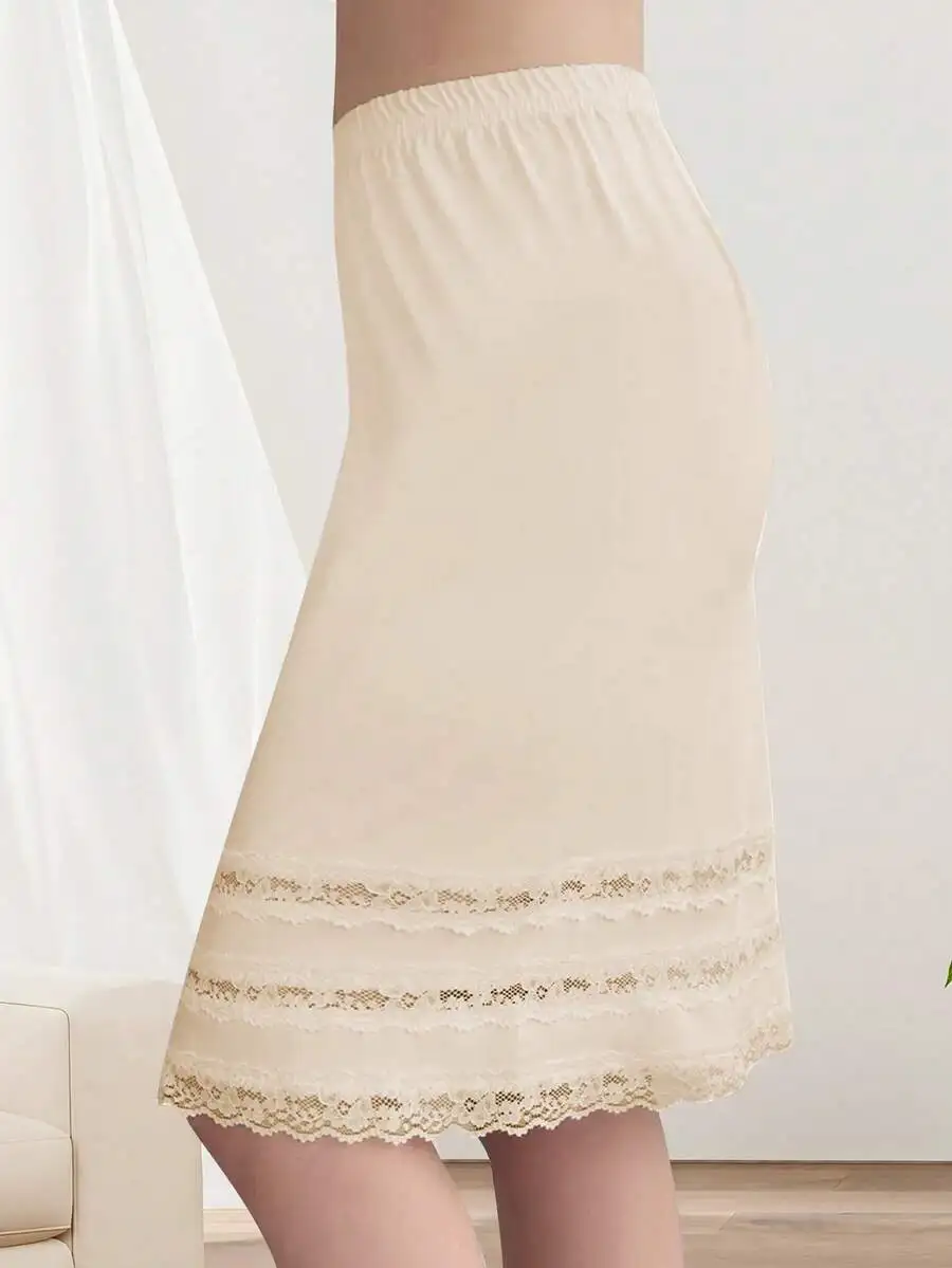 

Womens Lace Trim Slip Skirt Anti-Transparent Under Skirt