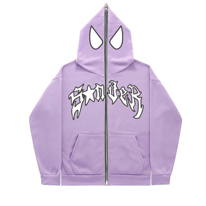 Spider Print Hoodies Women Hip Hop Zipper Long Sleeve Jacket Coats Autumn Winter Harajuku Casual Loose Hooded Sweatshirt