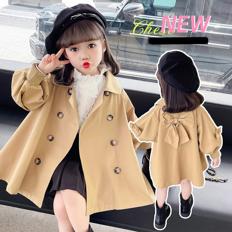 

Spring Autumn Children's Outerwear Double Breasted Girl Long Coat Trench Toddler Baby Jacket Ruffle Sleeve Kids Clothes 2-9Y