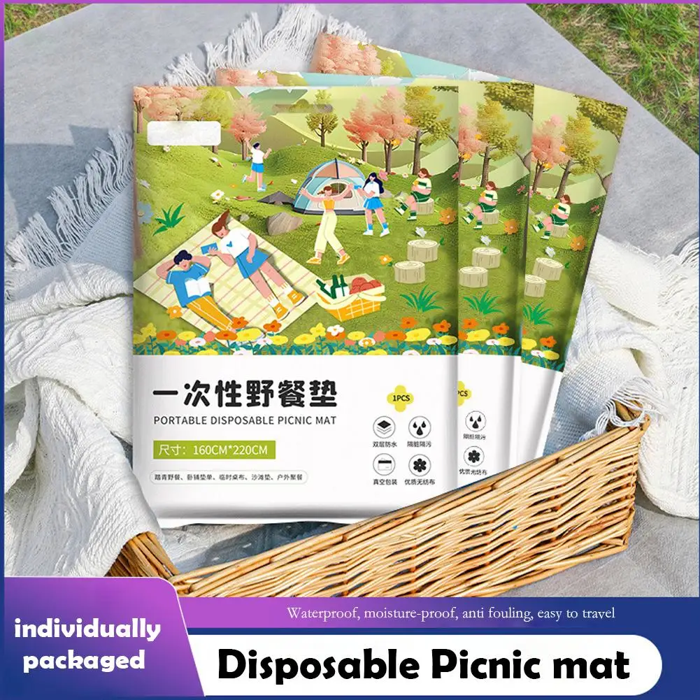 Disposable Waterproof Picnic Blanket with Anchors, Extra Thi