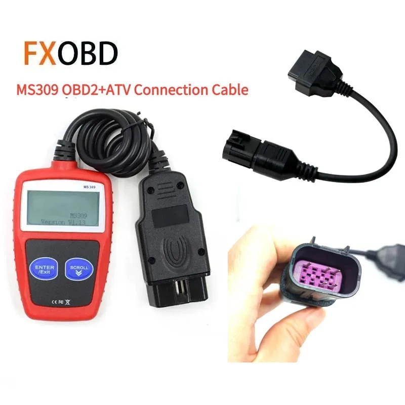 1 set MS309 OBD2 Scanner Multi-languages Diagnostic Tool OBD ATV Motorcycle Connection Cable +OBD2 To 8 Pin Diagnostic Adapter