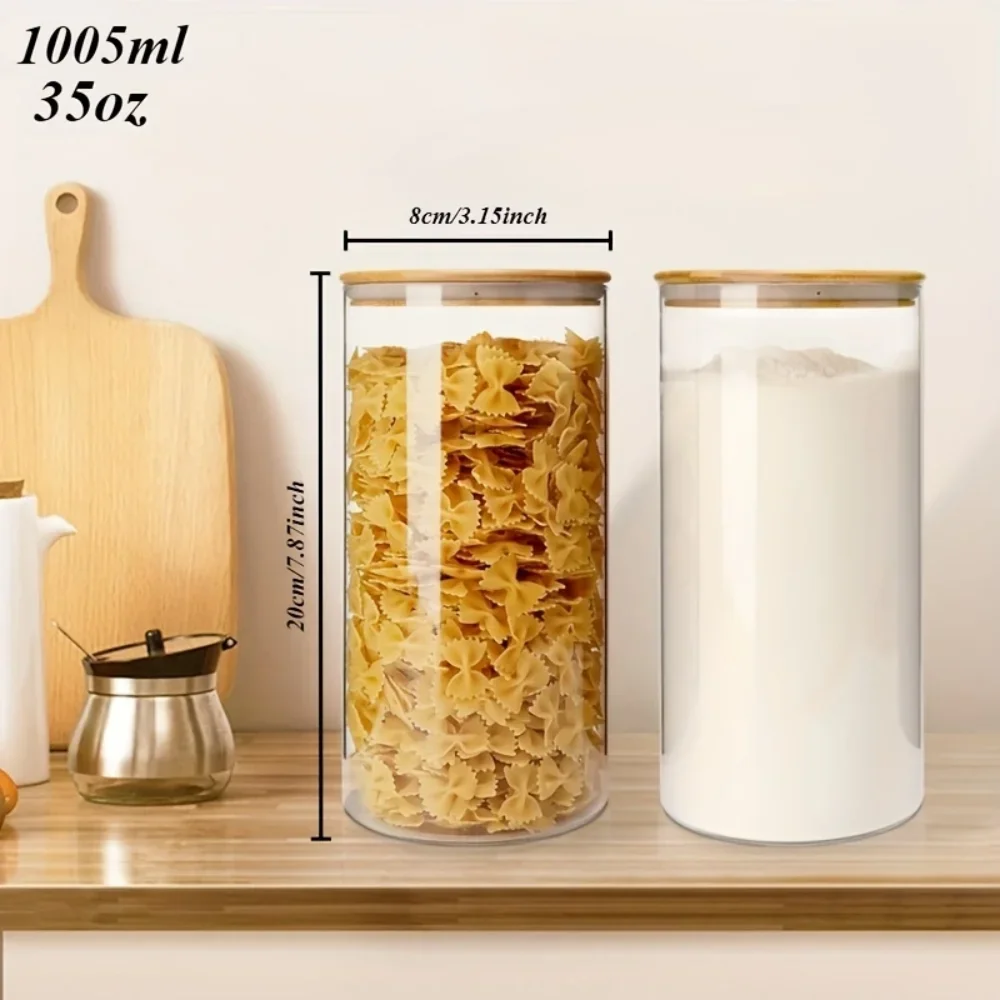 35oz Glass Storage Containers, Glass Jars with Bamboo Lids, 2/4/8 Set Food Storage Glass Jars, Food Storage Containers