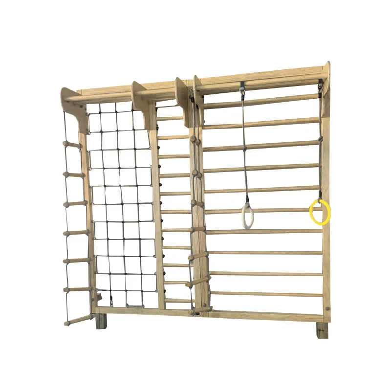 Indoor Outdoor Wooden Rock Climbing Wall Eco-friendly Child Fitness Sensory Training Kindergarten Early Education Equipment