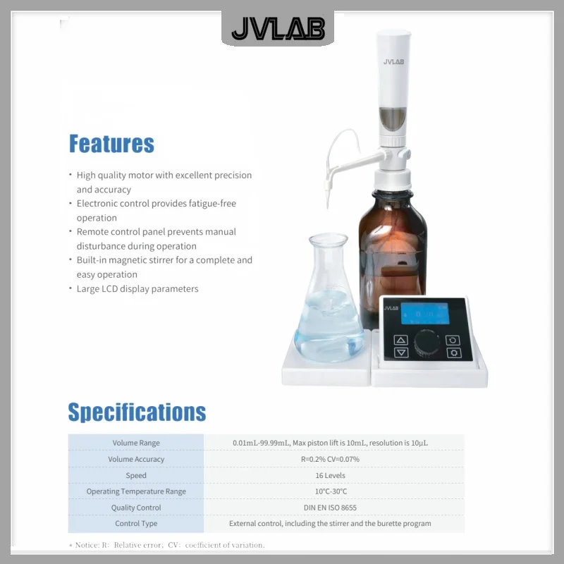 Electronic Titrator dTrite Digital Burette 0.01-99.99ml Bottle-top Titration Combined Magnetic Stirrer & Titrator Functions