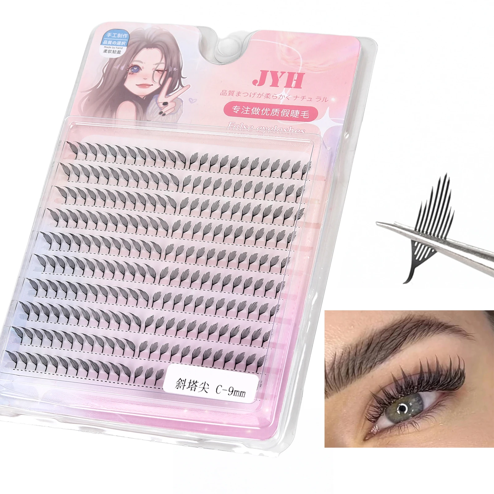 

Oblique Flying Spire Lashes Anime Effect Premade Fairy Eyelash 9-15mm Natural Soft Feather Comic Lashes Extensions