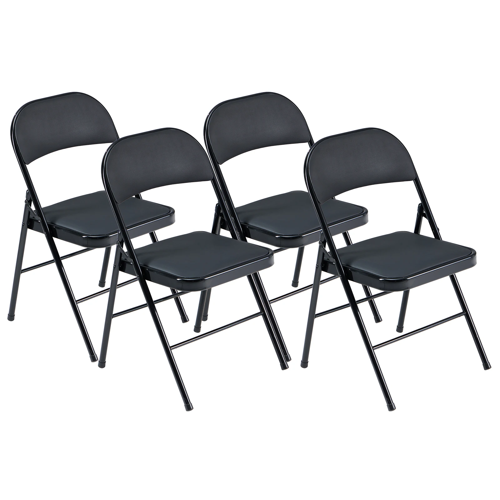 4pcs Elegant Foldable Iron & PVC Chairs for Convention & Exhibition Black