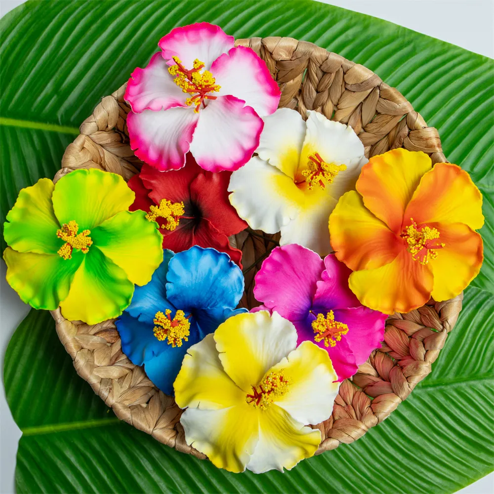 Aloha Hula Girl Supply Hawaiian Tropical Flowers 20pcs Mixed Colors Hibiscus Flower with Stem 12CM Hair Stick Ear Flowers