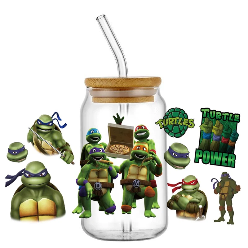 ملصقات Miniso TMNT ليو راف دون ميكي مقاومة للماء UV DTF كأس القدح يلتف ملصق لتقوم بها بنفسك ثلاثية الأبعاد التفاف ملصق مائي لزجاج ليبي 16 أونصة