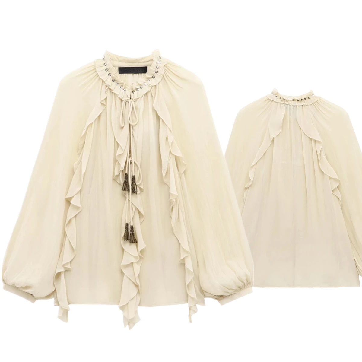 

Jenny & Dave Минималистичная женская шифоновая рубашка во французском сельском стиле, элегантная рубашка с кисточками и длинными рукавами, блузка, женский пуловер, топ