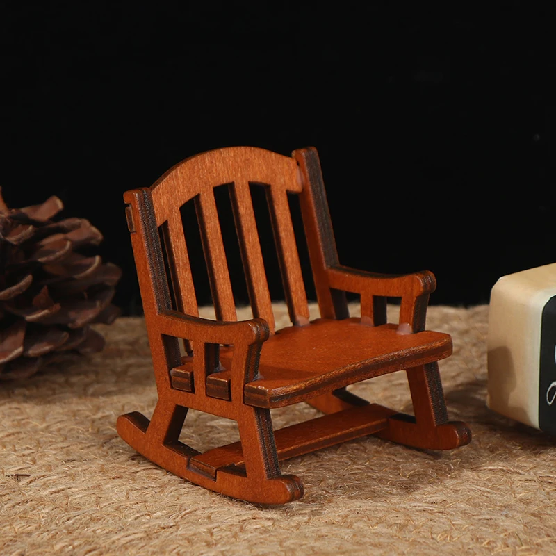 Wooden Mini Rocking Chair Model Toy DIY Miniature Accessory Home Decor