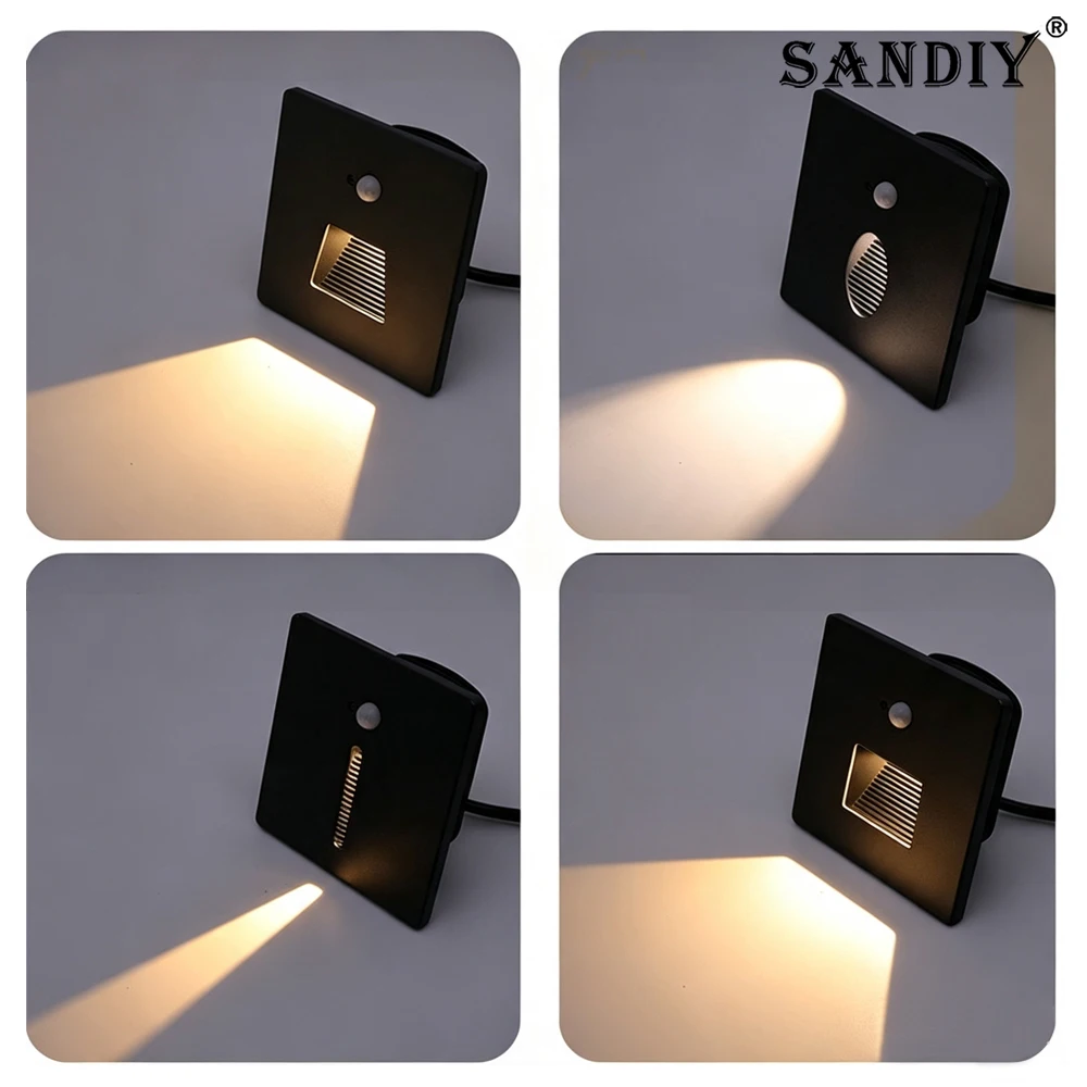 sandiy-屋外および屋内用インテリジェント誘導通路階段磁気パネル-86-ボックス調光フットライト-ブラック