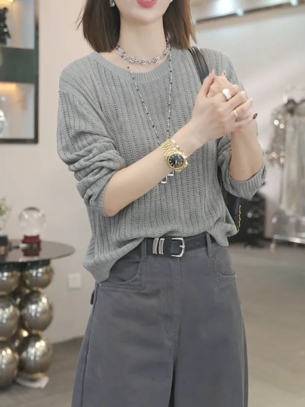 

Ladies' Loose Fit Long Sve Knitted Hollow out Sweater Spring Faion Slimming Sle Comfortable Korean Version Top