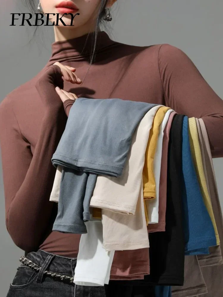 

Модная Однотонная рубашка с полувысоким воротником, Осенний Тонкий Топ с длинным рукавом, облегающий женский свитер, пуловер