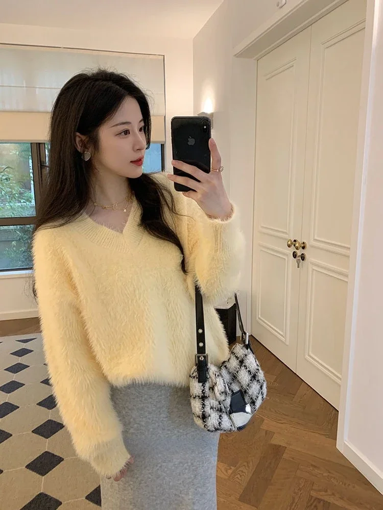 Sweater Women Winter Pullover Girls Sweater Oversize Knitting Tops Vintage Long Sleeve Fall Female Knitted Outerwear Warm Pull