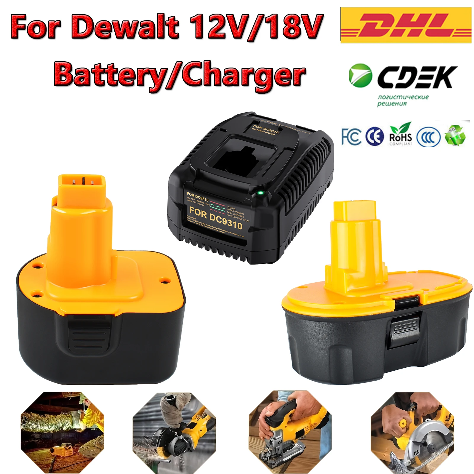 

BATTOOL 12V/18V NI-MH 3.5Ah/4.0Ah Rechargeable Battery For Dewalt DC9071 DE9074 DC9096 DW9098 Power Tool Battery Charger