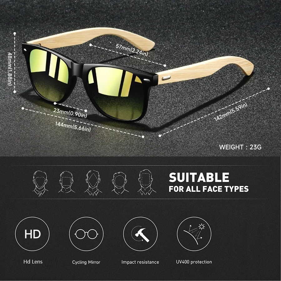 3 Pieces Fashion Unisex Vintage Square Bamboo Wood  Sunglasses Men Women  Driving Man Luxury Brand Designer Sun Glasses UV400