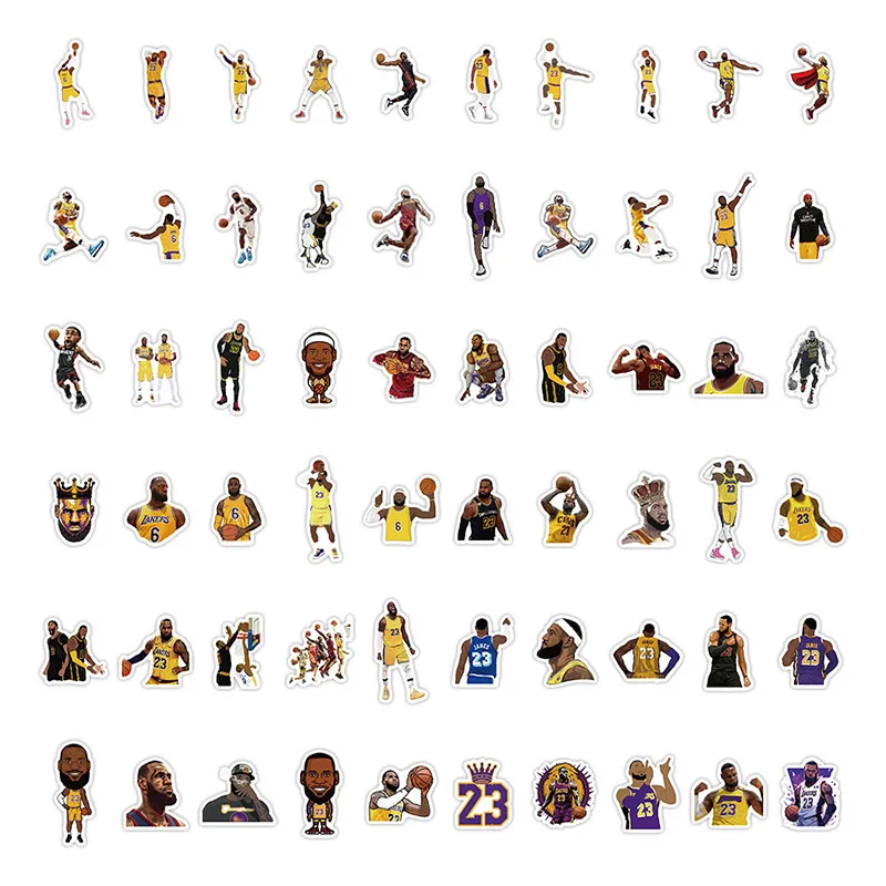 Bandai 60PCS LeBron James Cartoon Stickers Phone Trunk Refrigerator Skateboard Waterproof Anime Stickers Anime Figure Image Toys