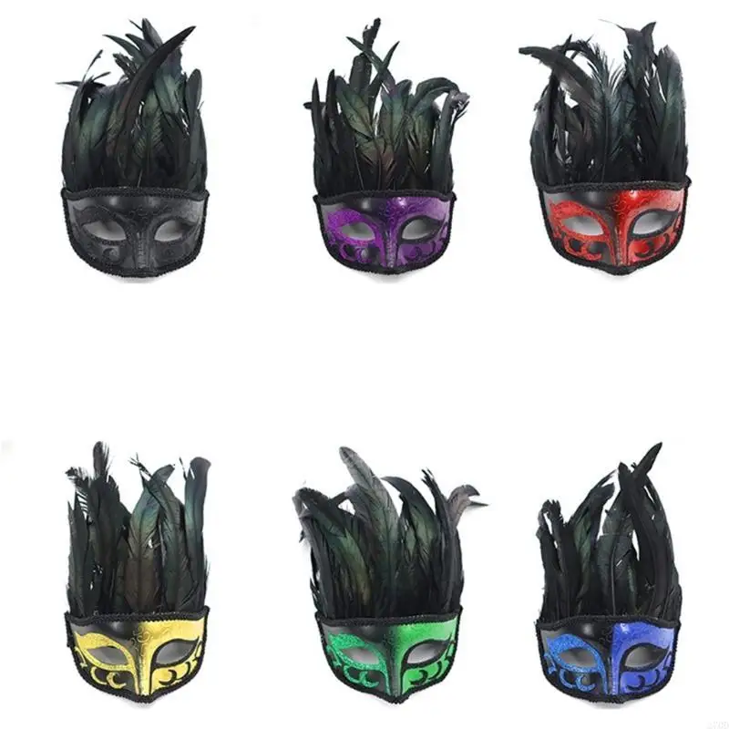 Gefiederte Maskerade-Maske für Damen und Herren, Halloween-Maskerade-Cosplay-Maske, halbe Gesichtsmaske, Halloween-Maske