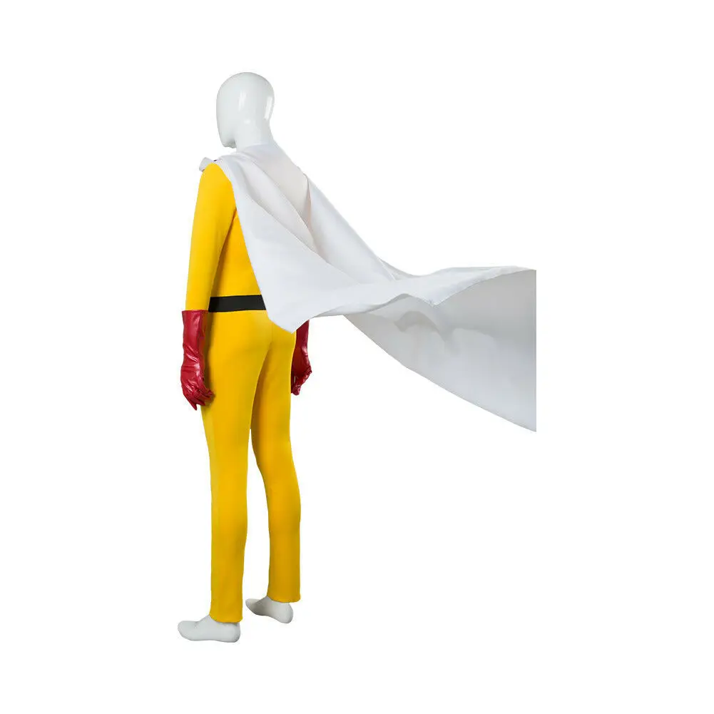 One Punch Man Saitama Cosplay Costume Adults Yellow Jumpsuit with Cloak Gloves Belt Halloween Carnival Party Outfit view 5