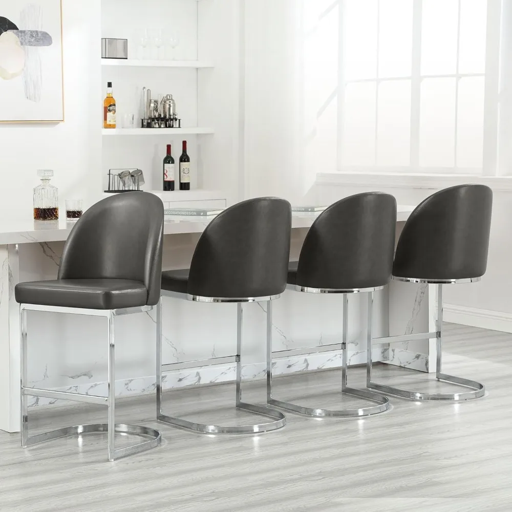 

Counter Height Bar Stools Set of 4, 26" Upholstered Faux Leather Counter Stool with Scalloped Back and Chrome Metal Frame