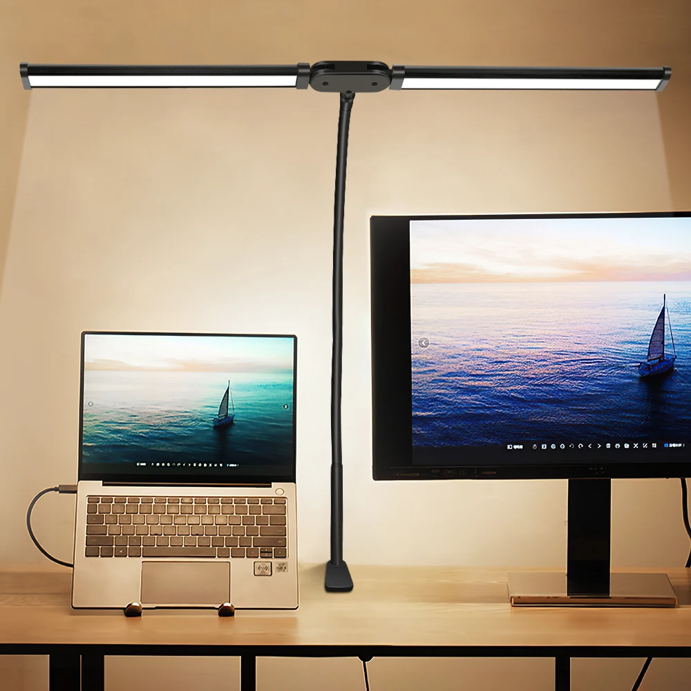 

Double Head LED Desk Lamp Dimmable Computer Monitor Light USB Table Lamps Reading Lights Eye Protection For Bedroom