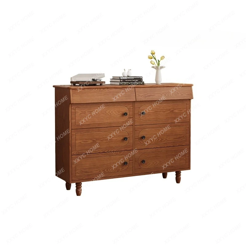 

LMedieval solid wood shoe cabinet integrated against the wall Household retro ash wood six-bucket cabinet Storage cabinet