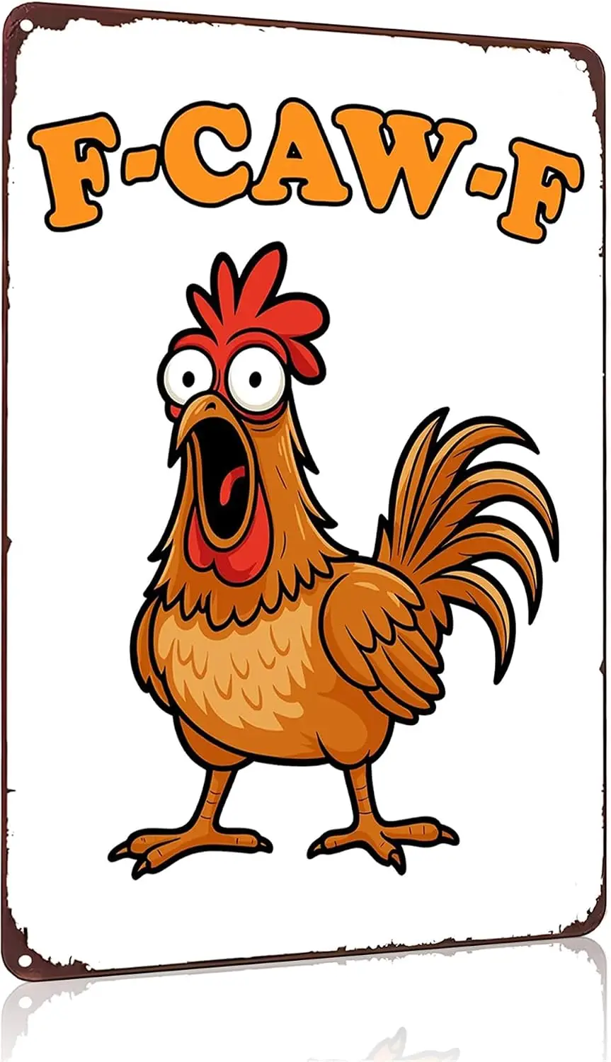 Funnysign Chicken Gifts Vintage Chicken F-CAW-F Tin Sign for Chicken-Coop Farm Kitchen Garden Yard Decor   (3918)--Tin Sign