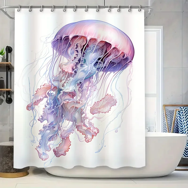 

Стильная занавеска для душа с 3D принтом медузы для декора ванной комнаты, белая, фиолетовая, с градиентным цветочным узором, водонепроницаемые товары для дома