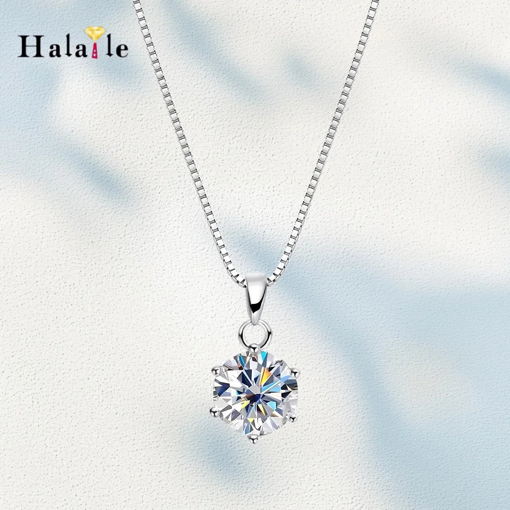 Halaile D Color Moissanite S925 Sterling Silver Round Pendant Necklace Neckchain Trendy Fine Jewelry Women Sparkly Party Gift
