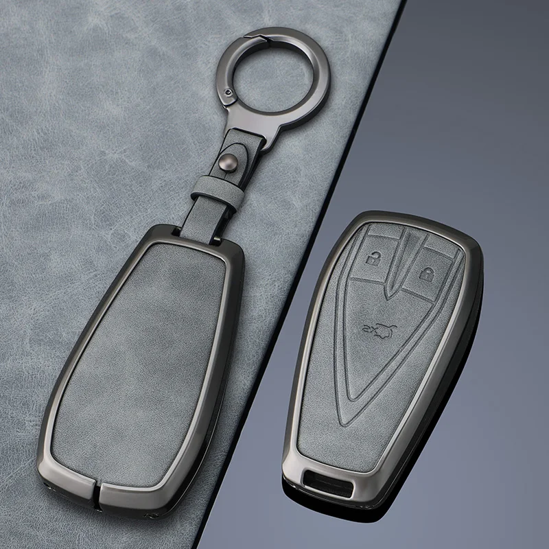 Zinc Alloy + Leather Car Key Case Cover Protective Shell Fob for Changan Cs75 Plus Cs35 Plus Univ Uni V Car Styling Keychain