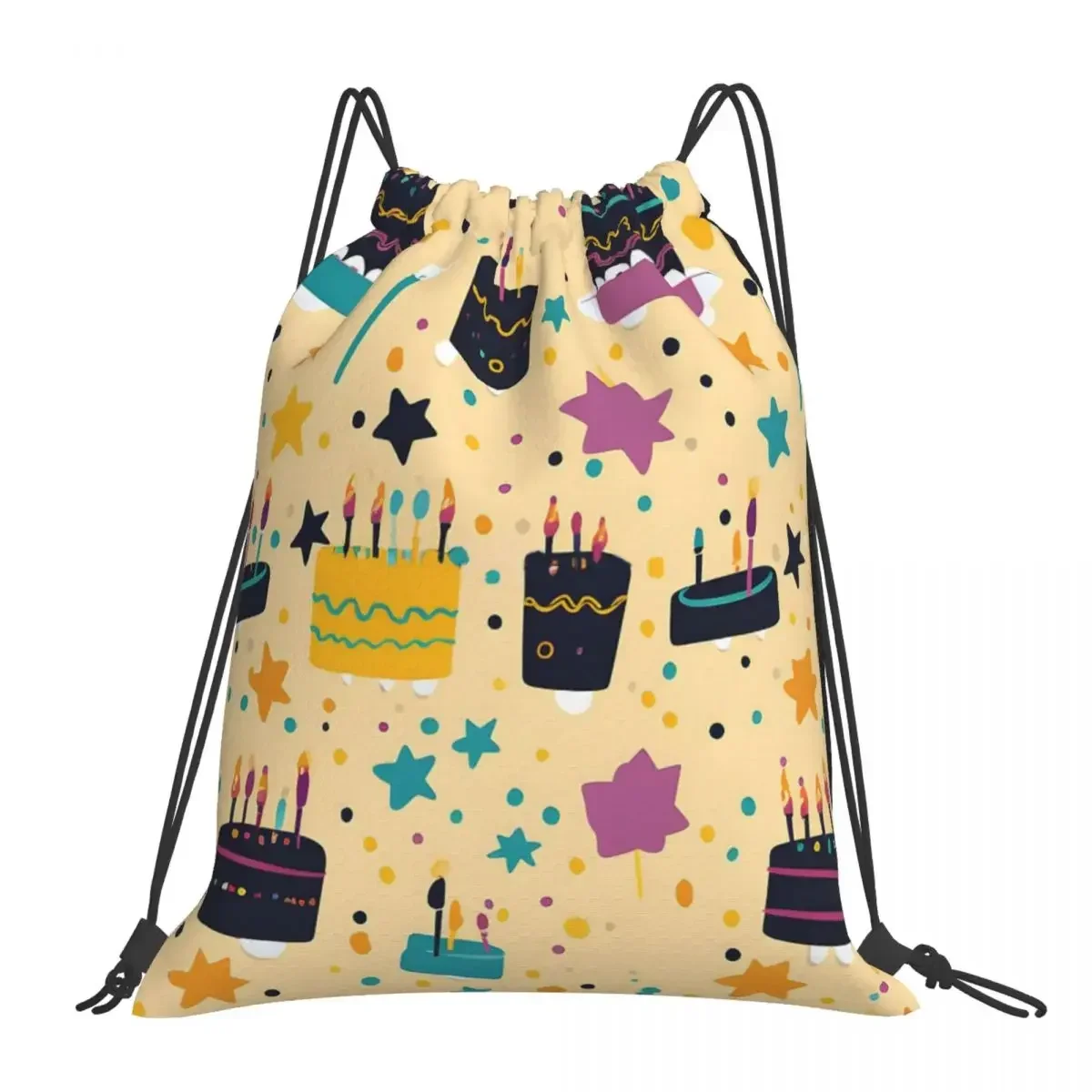 Happy Birthday Party Celebration Pattern Backpacks Drawstring Bags Drawstring Bundle Pocket Sports Bag BookBag For Man Woman