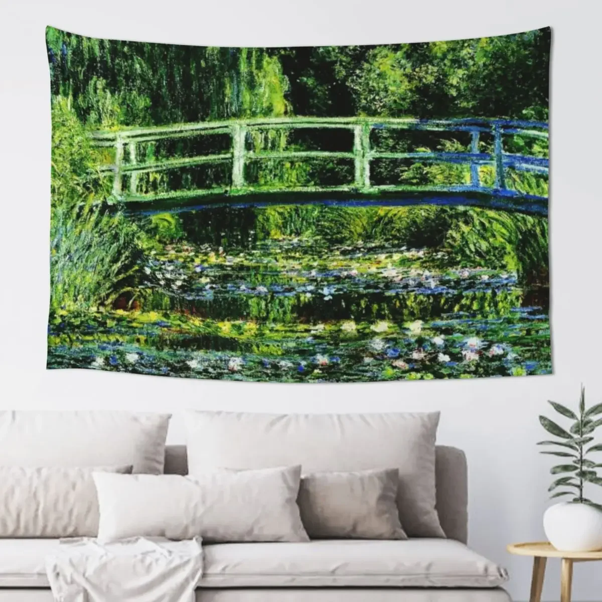 Claude Monet | The Japanese Footbridge - Les Nympheas Blancs Tapestry Cute Decor Decor For Bedroom Tapestry