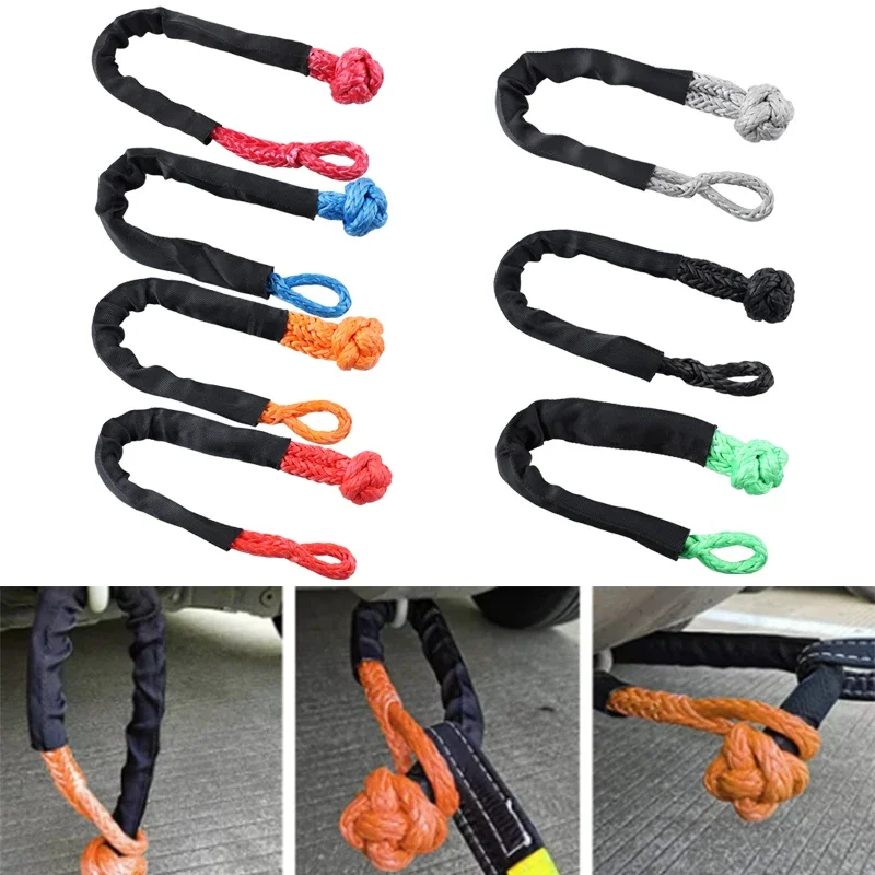 Synthetic Fiber Soft Shackle for Vehicle Recovery Off Road Towing Ropes Car Trailer Pull Rope with Protective Sleeve 38000 Lbs