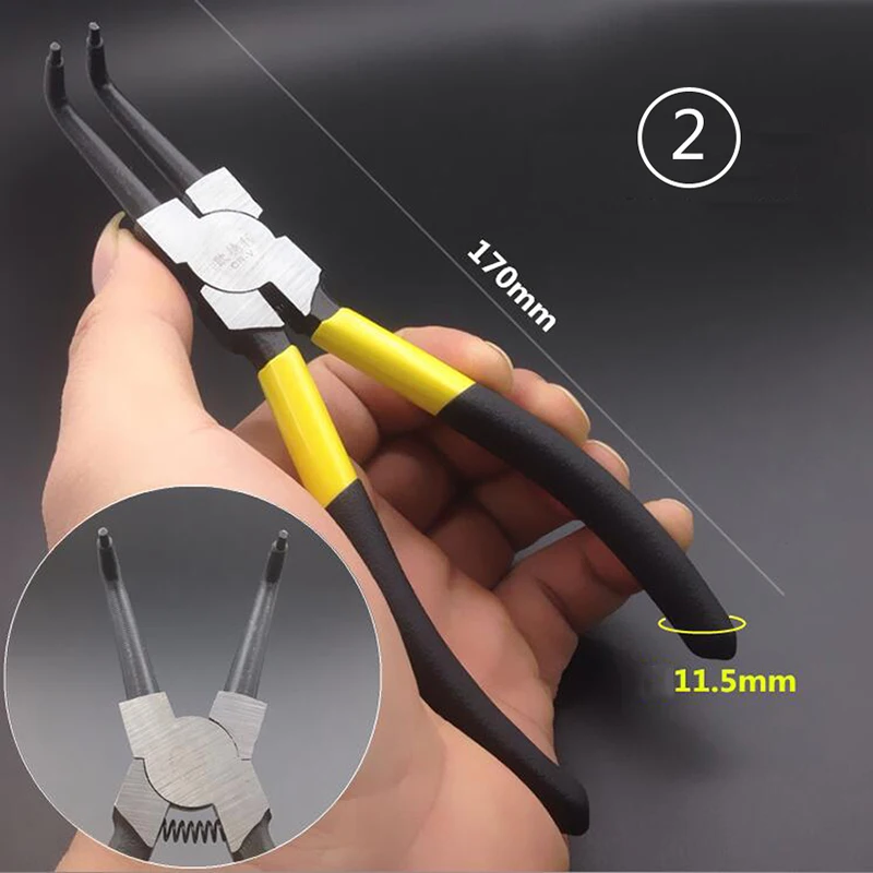 Pince professionnelle à Circlip interne de 7 pouces, 170mm, haute qualité, pince à coude externe, pointe d'arbre, nez recourbé, outils à main