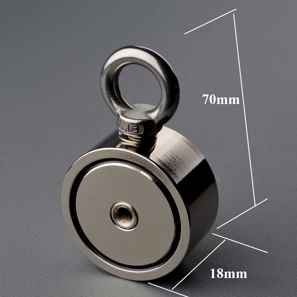 80KG Double Side Permanent Neodymium NdFeB Magnetic Sea Fishing Equipments Holder Fishing Salvage Magnets Rope Gift craft