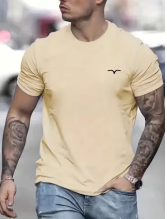 Herren-T-Shirt aus 100 % Baumwolle, locker geschnitten, bequem, mit Vogelmotiv, schmal geschnitten, lässig, sportlich, Rundhalsausschnitt, kurzärmelig, Sommeroberteil – Detail 7