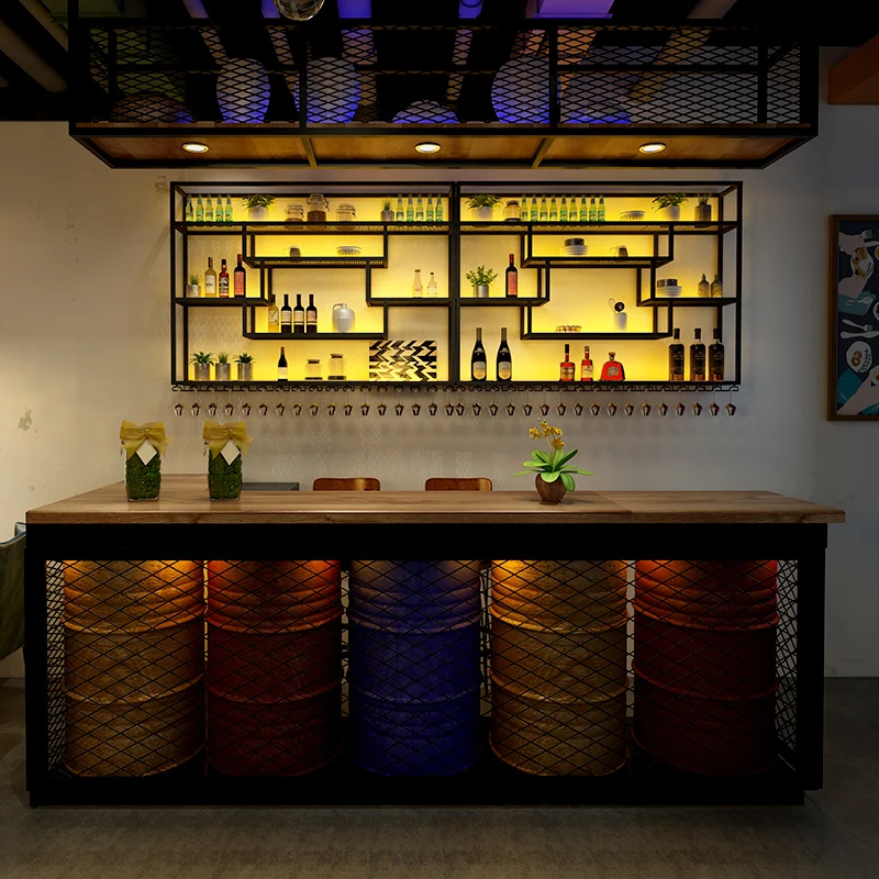 Gabinetes de exhibición para bebidas y Alcohol, estantes montados en la pared para cócteles, gabinetes para vino, Muebles ahorradores de espacio para restaurante, Muebles de Bar