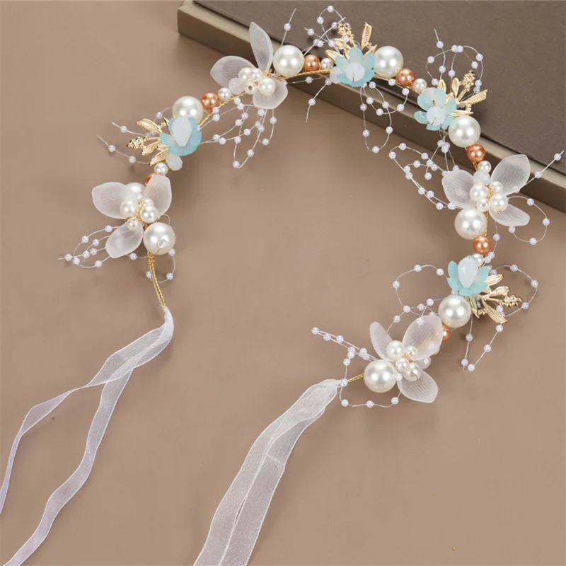 Headband And Wrist flower Pearl Crystal Corsage Bridesmaid Children Hand Flowers Marriage Beautiful Bride Wedding Accessories