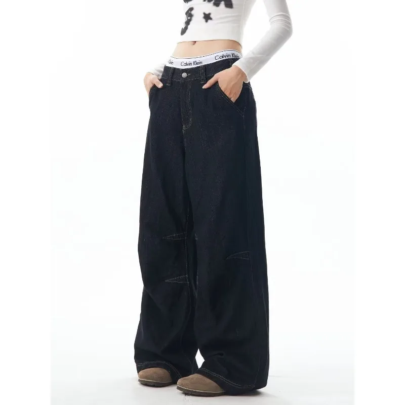 Deeptown Baggy Vintage Black Jeans Women Harajuku Y2k Wide Leg Denim Pants America Retro Streetwear Summer Oversized Trousers