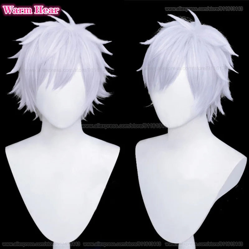 Wysokiej jakości Anime syntetyczne COS Gojo Satoru peruka do cosplay 32cm/70cm srebrno-fioletowe peruki do cosplay żaroodporne peruki do włosów +