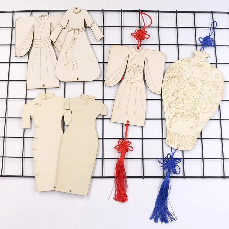 

5 шт. в китайском стиле, ручная роспись, ломтики дерева, синий и белый фарфор, форма бутылки Ципао, восточное ремесло своими руками