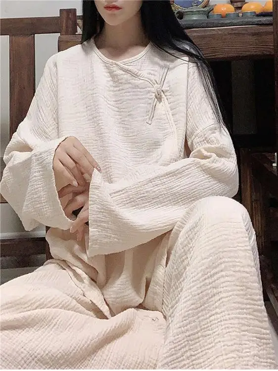 Spring 2026 New Retro Cotton Linen Loose Comfortable Home Clothes Set Women's Hanfu Style Top Quality Fashionable Traditional...