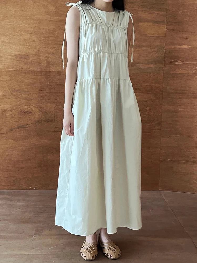 Vestido de Verano Nuevo, Hoado, con Lazo de Mariposa, Pado, Estilo Coreano, Falda Larga en Línea A, sin Mangas, Cuello R...